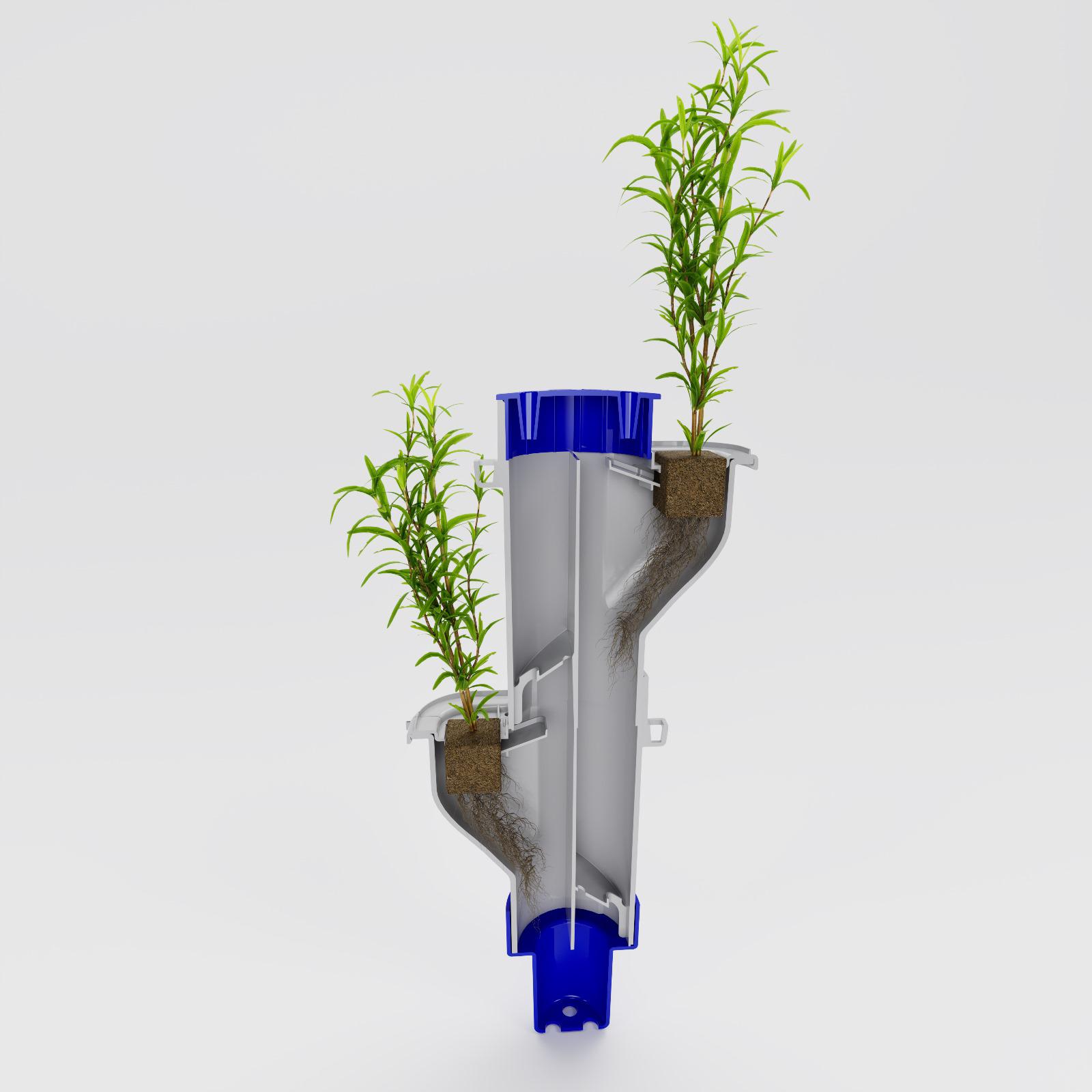 Growpipes design illustrated in cross-sectional view 